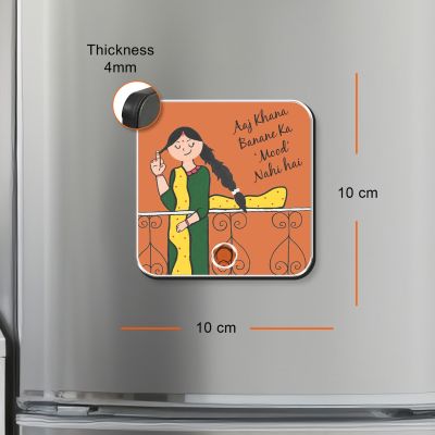 “Aaj Khana Banane Ka Mood Nahi Hai” Personalized Musical Fridge Magnet Funny Rechargeable Sound Magnet for Mom